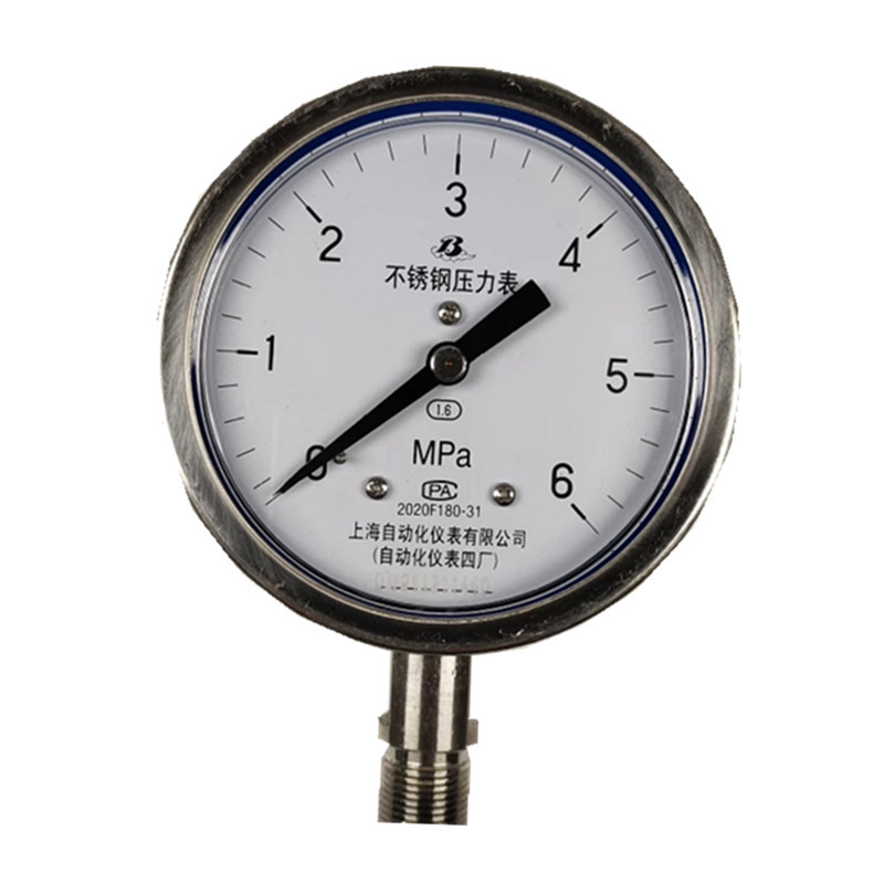 上自仪不锈钢压力表 /隔膜耐震式Y-100BF 接口M20×1.5 量程0-6Mpa带三色环