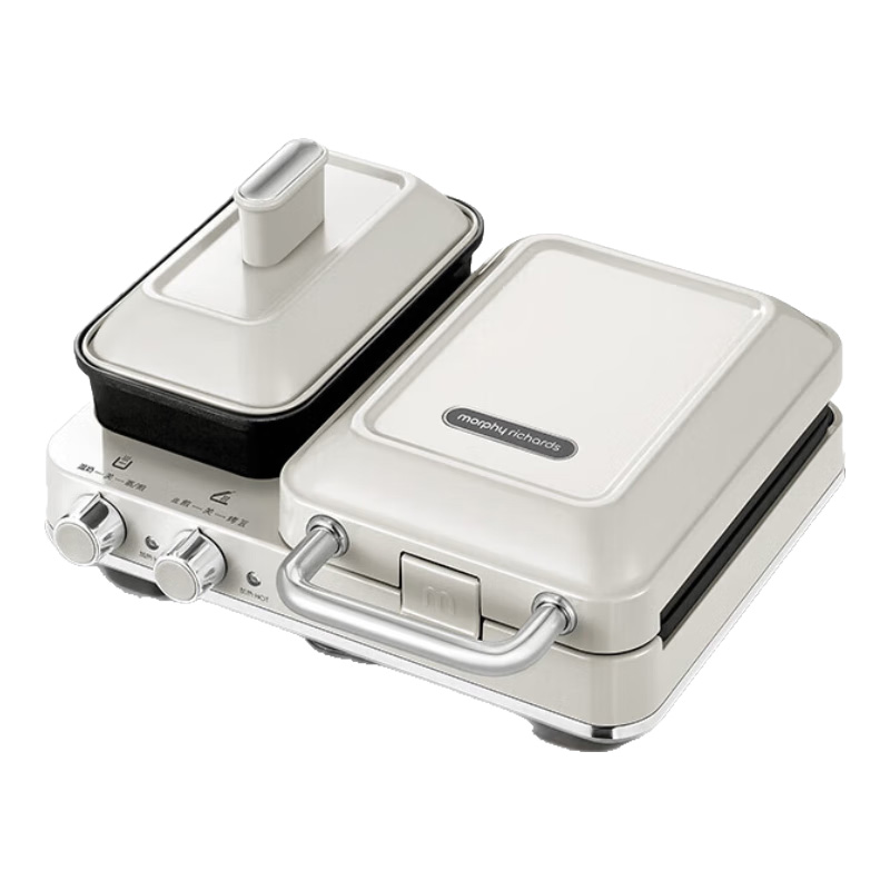 摩飞轻食机早餐机迷你多功能双区料理煎烤机椰奶白MR9086