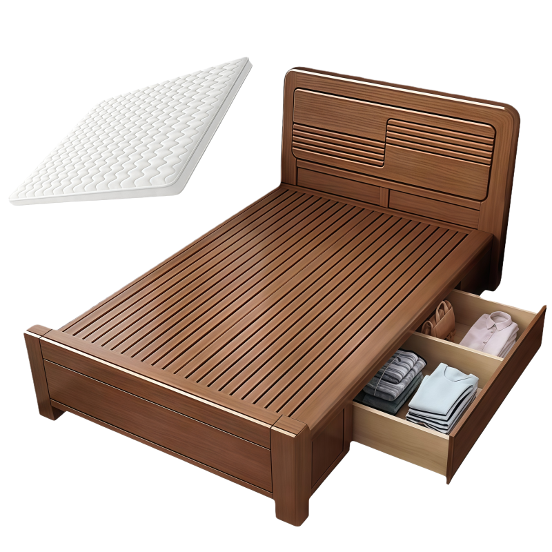 鑫木樽实木高箱床+床垫套装120*200cm 套高清大图