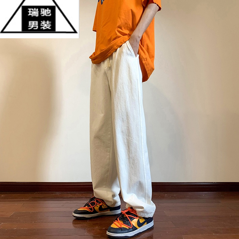 希杰狮王直筒休闲裤男夏季薄款2023新款潮牌高街裤子宽松长裤拖地裤子