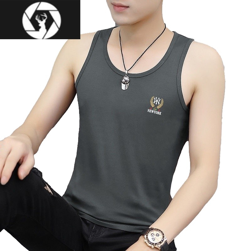 hongzun男士圆领背心夏季莫代尔冰丝无袖跨栏运动健身男