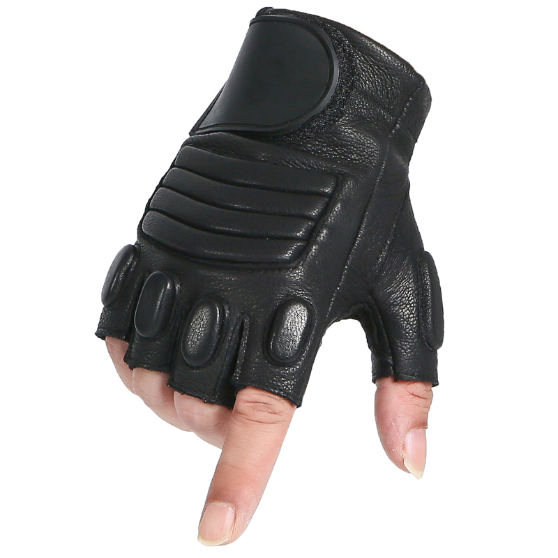 羊皮半指手套真皮手套男户外运动骑行摩托车格斗战术露指防滑防护高清大图