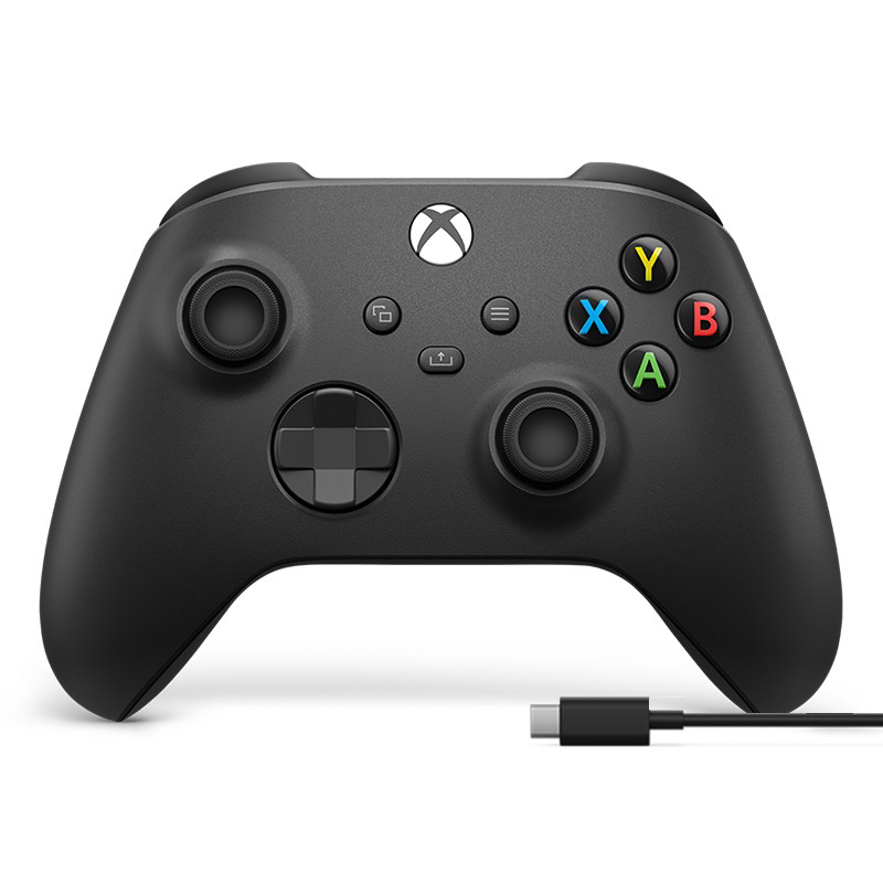 微软(Microsoft)Xbox Series s/x手柄 带原装线黑手柄+定制摇杆帽+硅胶套 主机pc电脑无线控制器