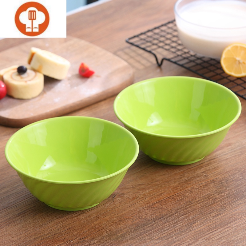 碗塑料菜盘家用加热可高温加厚圆形碟子餐具鱼盘具 绿色碗(两个装)