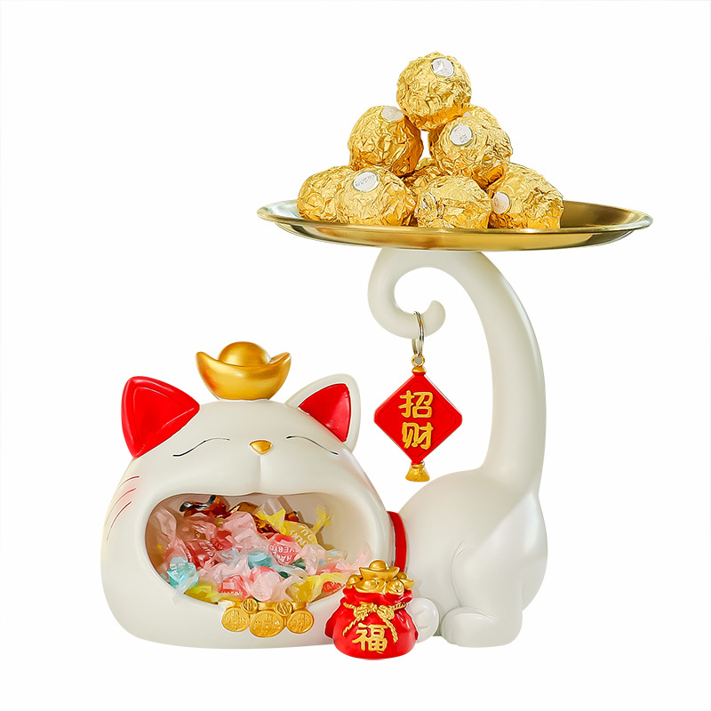 DXP 招财猫收纳摆件 大嘴招财猫零食托盘+趴趴猫收纳
