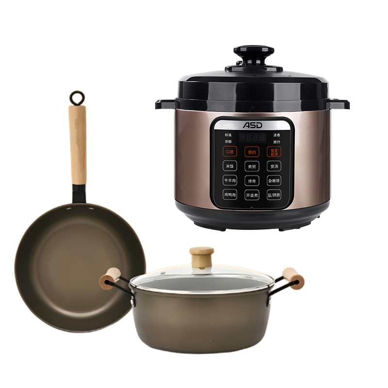 爱仕达厨具电器套装(爱仕达电压力锅AP-Y50E907+荣事达钛享荣耀两件套炒锅RG-ZTS2808SN)