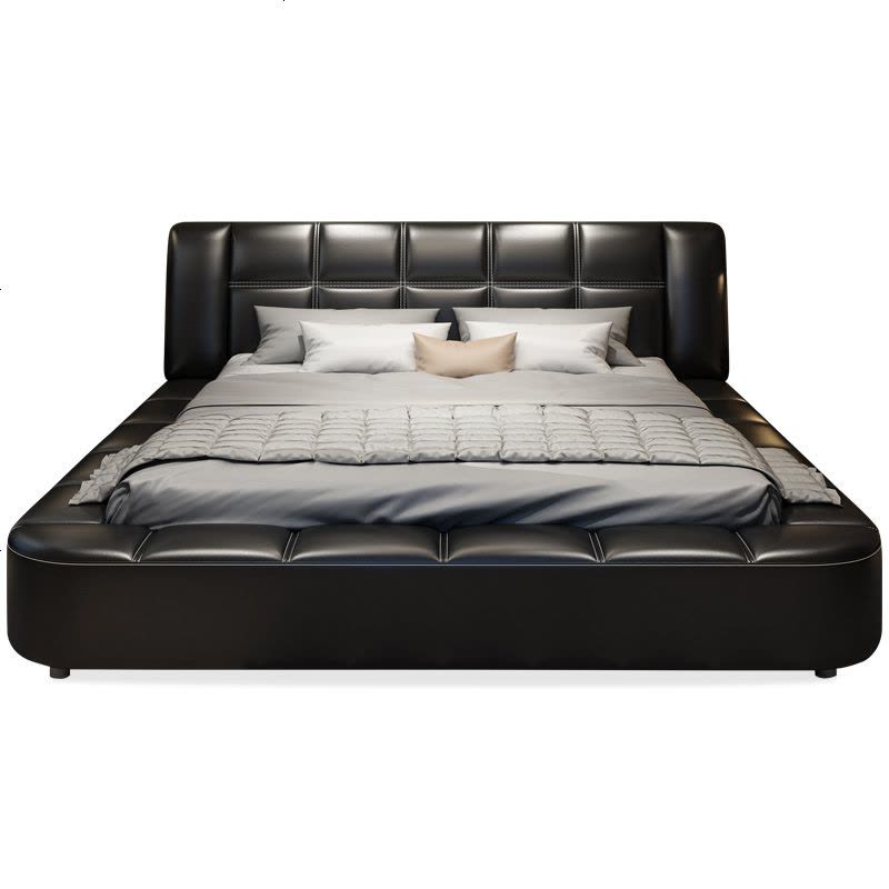 皮床真皮床北欧简约现代轻奢双人床二胎加宽榻榻米主卧大床2米2.2图片