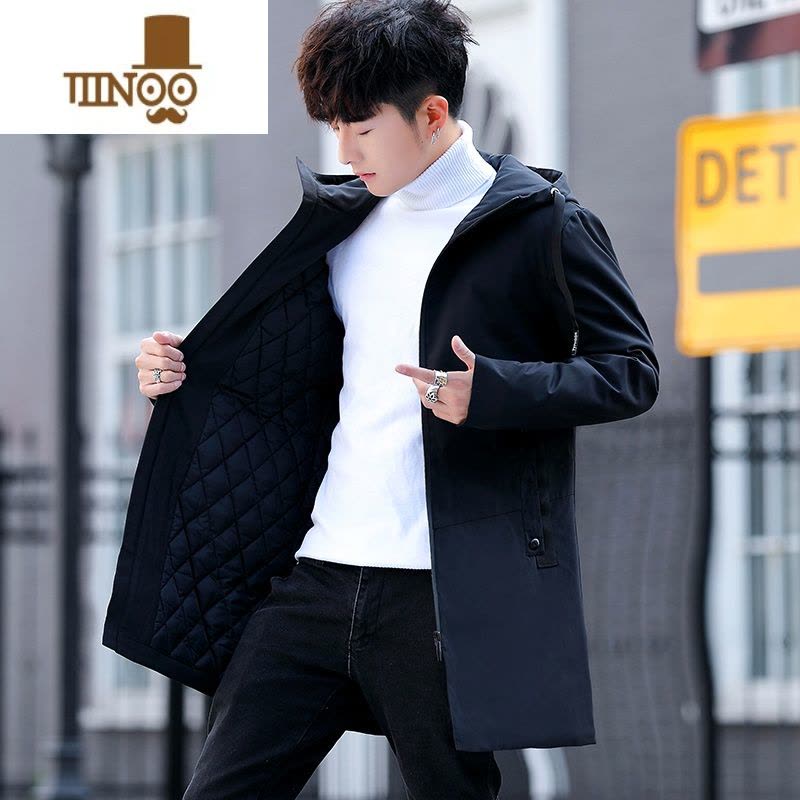 YANXU风衣男中长款加厚 时尚休闲纯色大码加棉外套男 2023潮流新品图片