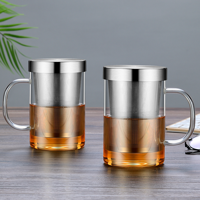 卡西菲kaxifei 玻璃杯便携创意泡茶杯茶水分离杯玻璃水杯男女士办公杯大容量玻璃茶杯耐热过滤花茶杯礼品杯子