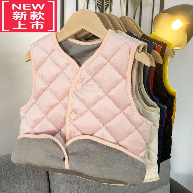 可莉允冬季加绒加厚儿童无袖棉服保暖女童校服器奇小学生小棉衣马甲图片