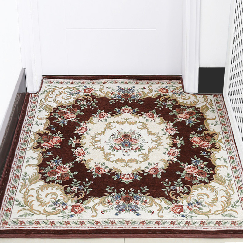 美帮汇北欧ins地垫垫客厅进家用玄关入户脚垫可裁剪地毯丝圈定做 1-米咖花朵 120*120方形