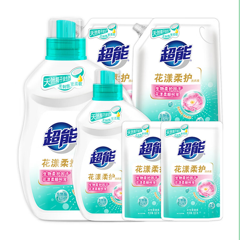 超能洗衣液组合深层去渍洁净留香亲肤除菌除螨花漾柔护6kg