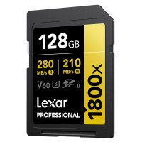 雷克沙(Lexar)SD卡128GB 1800x相机内存卡读280MB/s写210MB/s单反存储卡C10 U3 V60