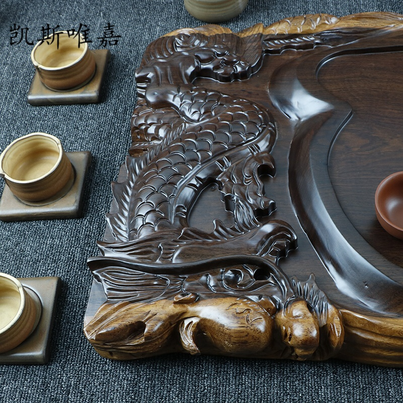 凯斯唯嘉黑檀木茶盘整块实木茶台原木功夫茶具精家用茶海