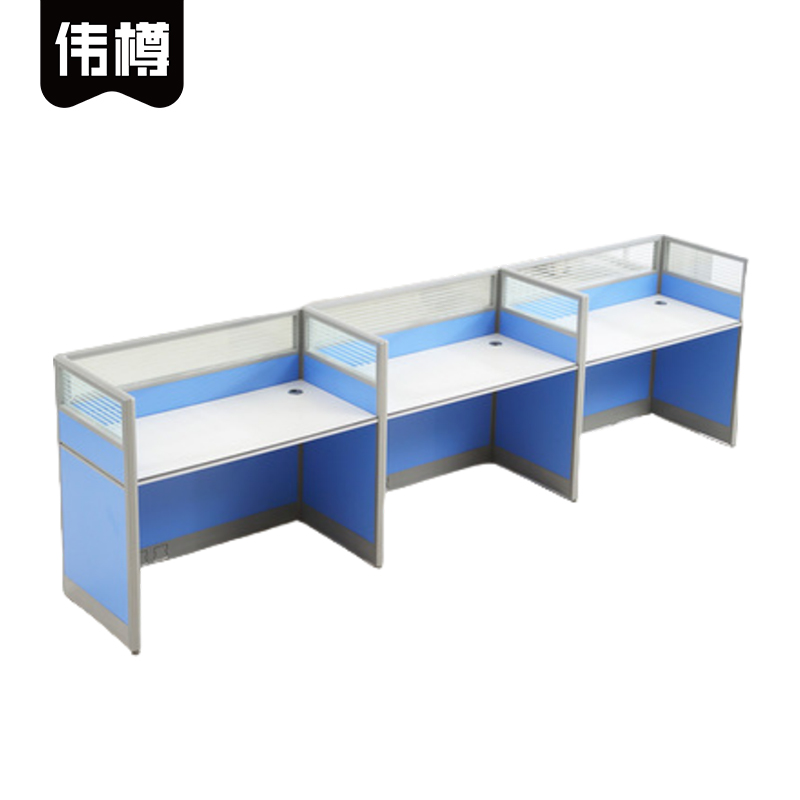 伟樽屏风办公桌三人位360*60*110cm张高清大图