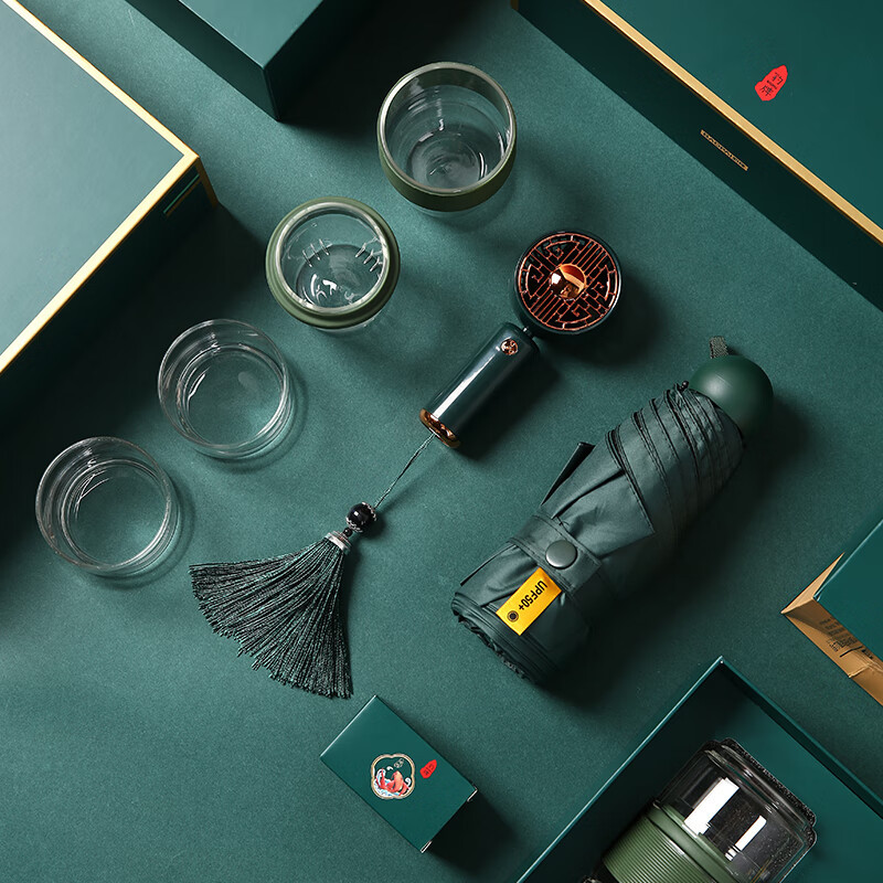 豹牌 BP-T8避暑三装国潮套装 手持小风扇*1+雨伞*1+高硼硅玻璃杯*1高清大图