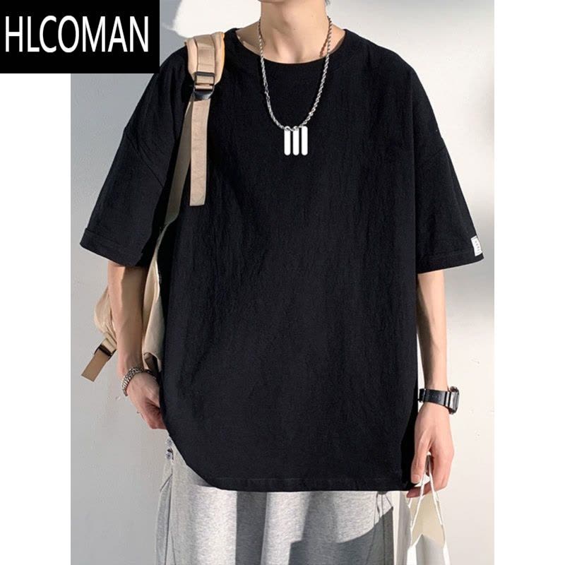 HLCOMAN透气亚麻T恤男士短袖夏季新款薄款上衣宽松冰丝棉麻半袖衣服图片