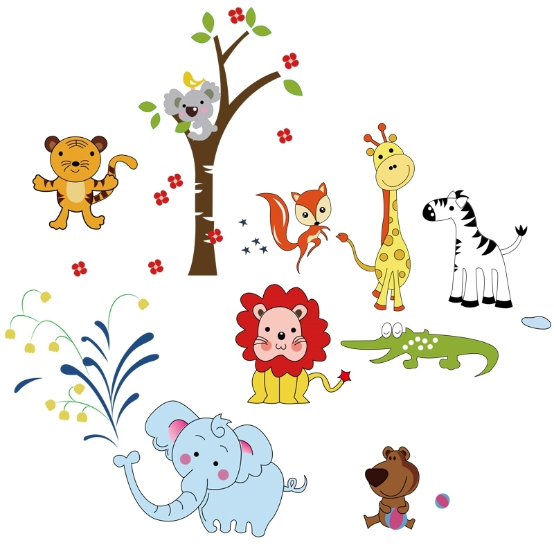 卡通动物自粘墙纸贴画男孩卧室儿童房间装饰墙贴画幼儿园墙壁卡|小