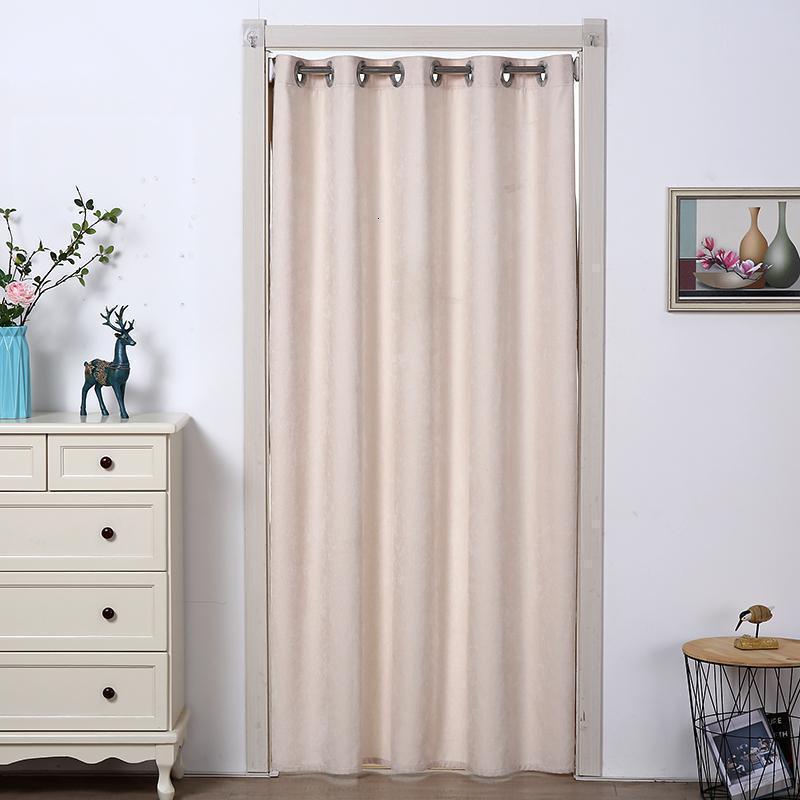 美帮汇布艺帘隔断帘家用卧室空调挡风布帘厨房防油烟试衣间免打孔帘子 米黄色双面仿羊绒 （门内宽100-135cm用）门帘宽200*高210cm送杆