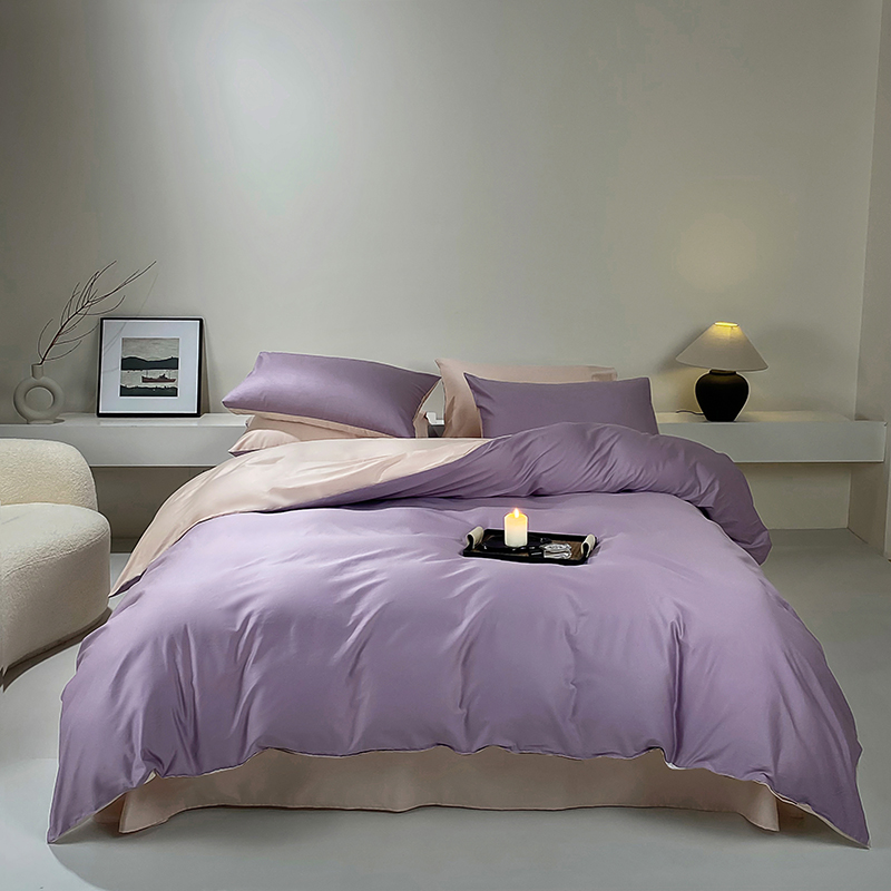 雅鹿家纺全棉60S长绒棉贡缎四件套纯色套件