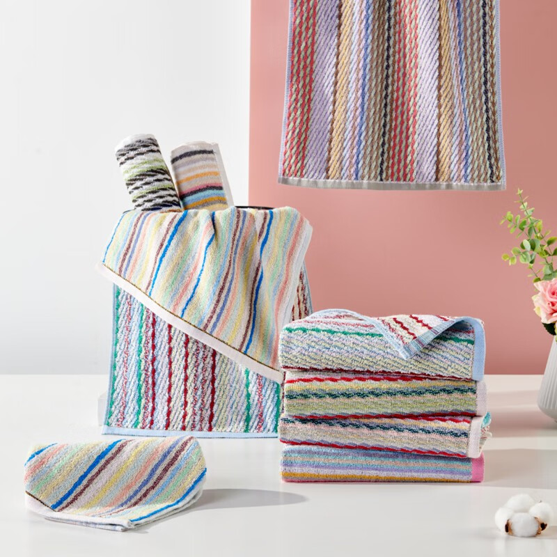 洁玉彩虹彩条毛巾单条装 颜色随机(GJ) 毛巾单条装礼盒JYCX-217FT-A高清大图