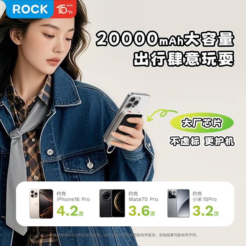 ROCK P99自带双线PD 22.5W快充移动电源20000mAh高清大图