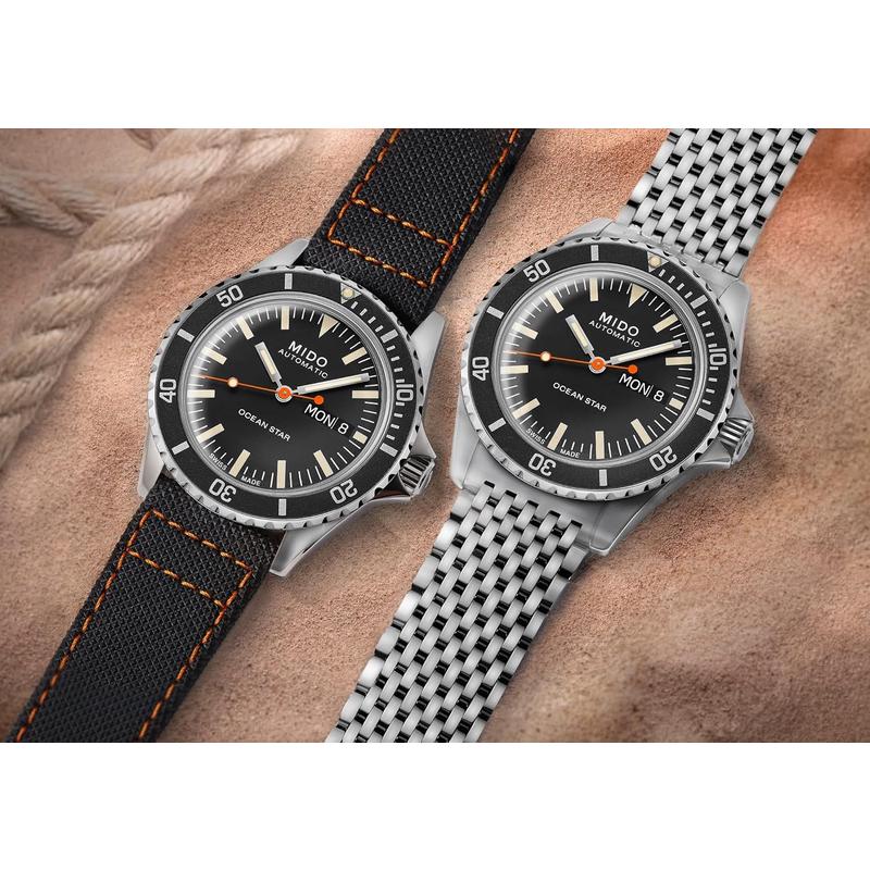 Mido瑞士男表 海洋之星系列运动百搭夜光黑盘钢带自动机械200米防水表高清大图