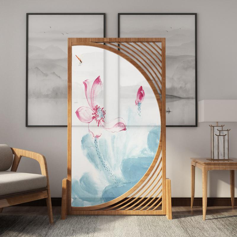 BONJEAN中式屏风隔断墙客厅入户玄关遮挡装饰半透纱办公实木家用落地座屏高清大图