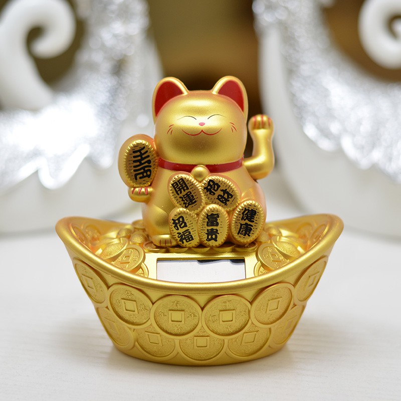 太阳能猫摇手摆件创意开业礼品车载光能自动招手小号汽车摆饰 三维工匠 [A款大号]电镀银猫高清大图