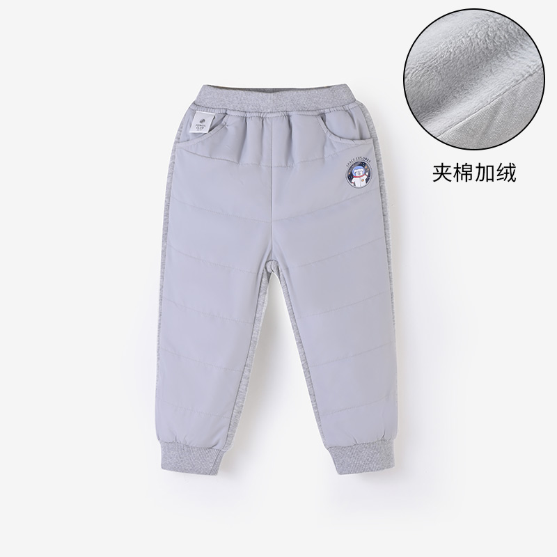 铅笔俱乐部童装男童长裤夹棉宝宝2022秋装新款儿童加绒加厚裤子 100cm 花灰