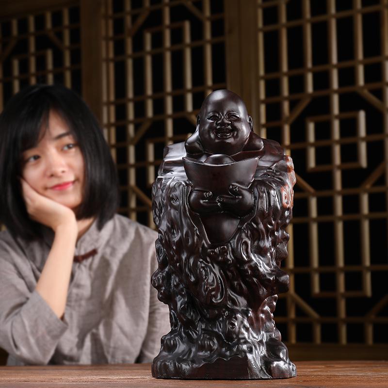 美帮汇弥勒佛摆件木大肚弥勒佛像笑佛供奉家用神像高清大图