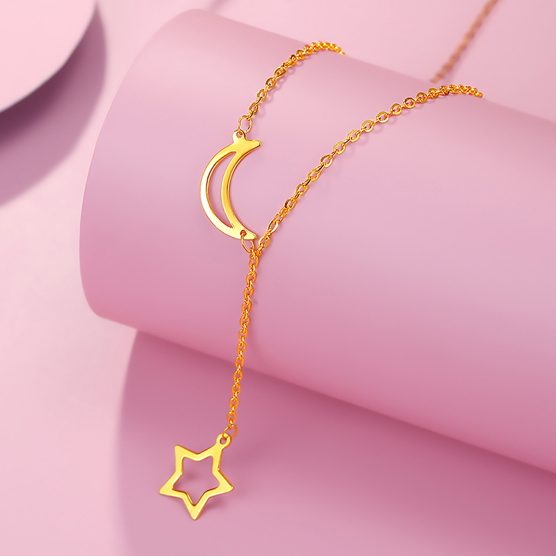 老庙黄金足金日月星辰黄金项链女视频