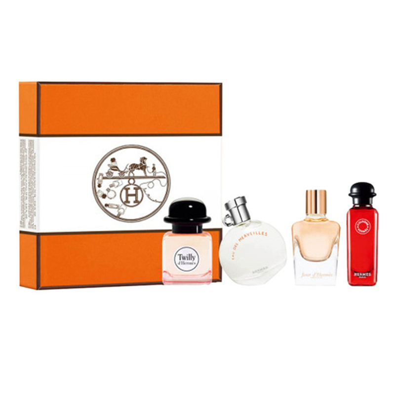 HERMES 爱马仕Q版小样香水4件套装7.5ml*4(爱马仕之光+橘彩星光+血色大黄+丝巾女士)无泵头