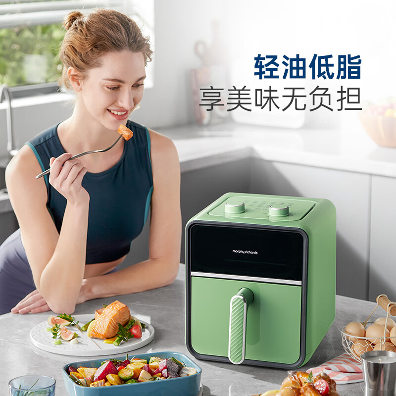 摩飞电器 空气炸锅 家用3.5L可视炉灯蒸汽嫩烤一体空气炸烤箱 多功能炸薯条鸡翅机 MR8103薄荷绿