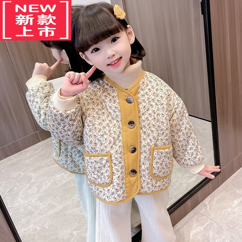 可莉允女童冬装棉袄202新款韩版儿童洋气碎花棉衣内胆时髦女孩保暖上衣棉服