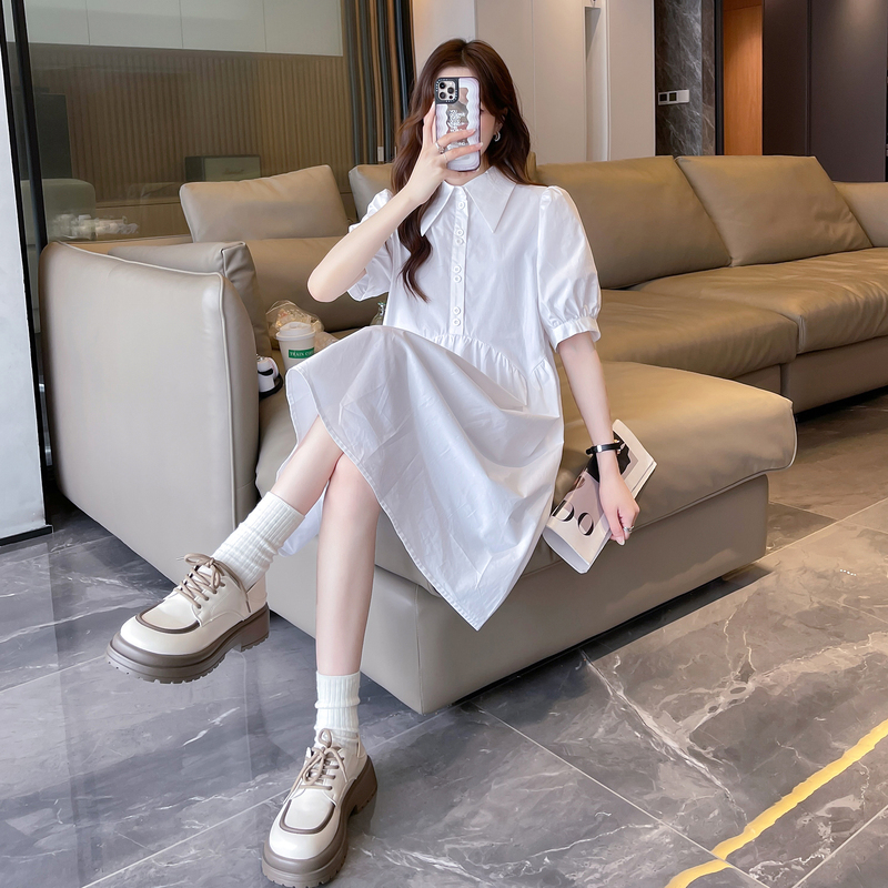 唐狮白色公主裙超仙泡泡袖短袖衬衫连衣裙女宽松裙子女夏季新款q
