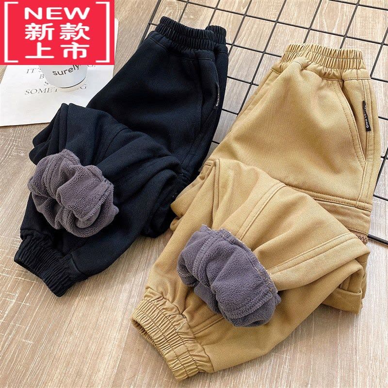 可莉允2022新款冬装长裤男童工装裤童装大童保暖裤子儿童加绒加厚休闲裤图片