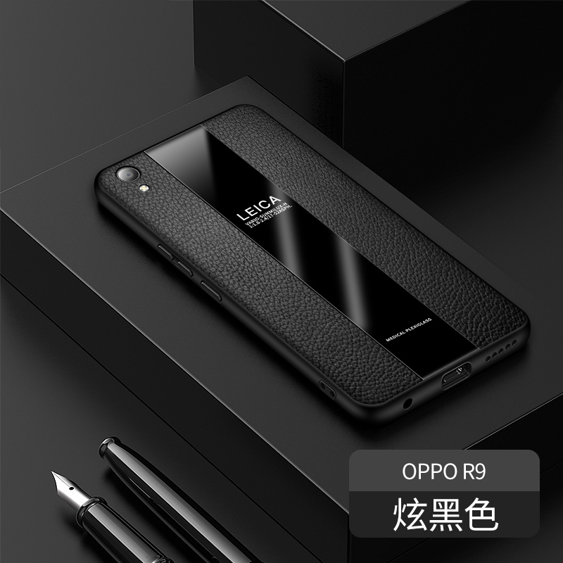 [送钢化膜]高铭宣oppor9s手机壳r9保时捷商务指环支架玻璃男士r9splus全包个性创意r9plu r9[炫黑色]