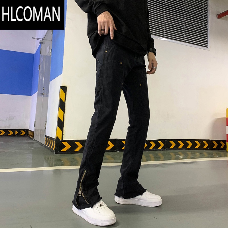 HLCOMAN牛仔裤男士美式直筒宽松长裤休闲男生白色潮流裤子微喇男休高清大图