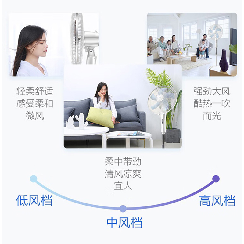 海尔(Haier)落地电风扇家用立式轻音低躁五叶三挡强风摇头送风可伸缩不锈钢支撑杆 加重底盘 办公室宿舍高清大图