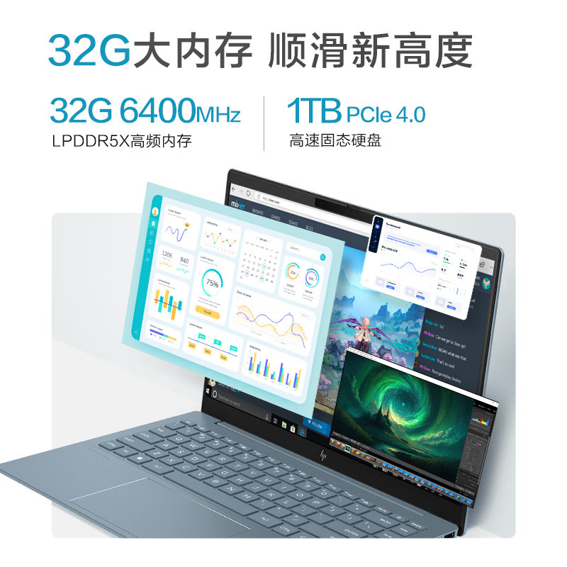 2024款惠普HP 星Book Pro 14锐龙版14-ey1033AU 14英寸轻薄本笔记本电脑(R7-8845H 32G内存 2TB固态 2.8K 120Hz OLED)蓝