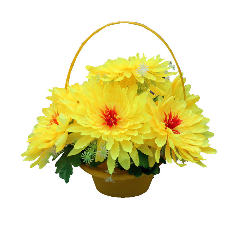 大红白仿真菊花篮便宜清明花绢花扫墓花假花篮祭祀花盘景花公墓装饰