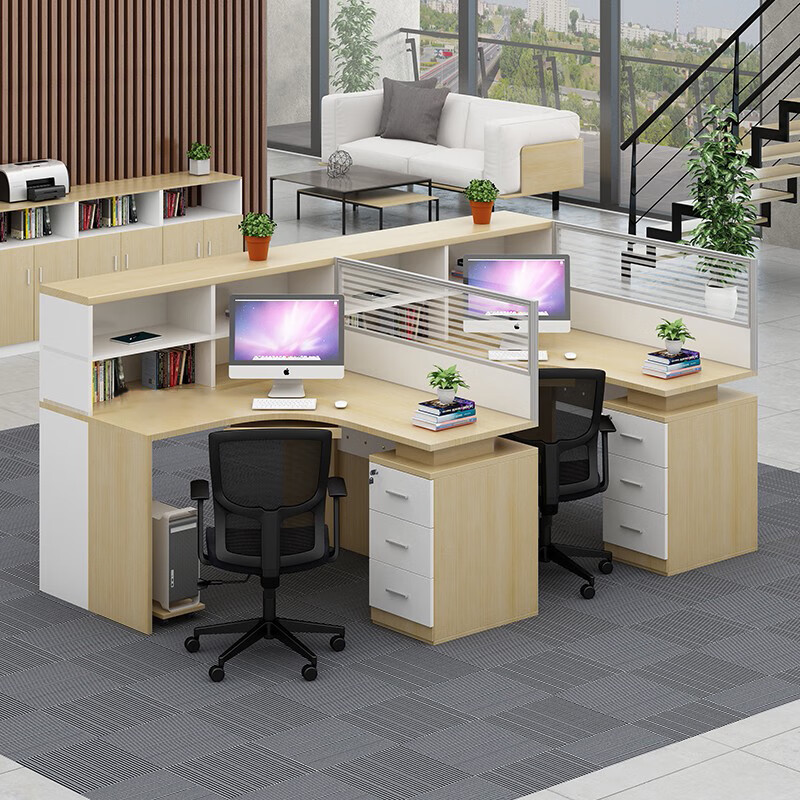 域赢屏风办公桌职员办公桌现代隔断员工位电脑桌工作卡位干字型6人位高清大图