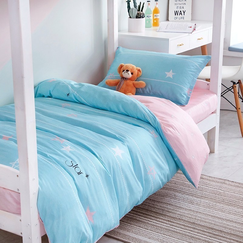 美帮汇铺盖三件套学生寝室床单单人床女生大学生宿舍90cm全棉高中生 心语星愿 0.9m学生宿舍6件套【三件套+4斤被芯+枕芯+床垫】