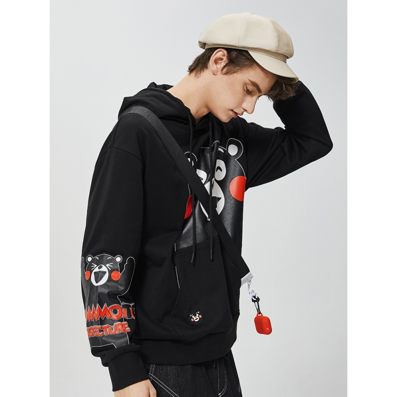 马克华菲潮牌熊本熊联名卫衣男秋季新款黑色连帽卫衣潮流