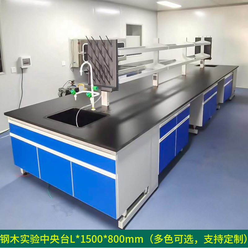 汉诺鑫威全钢实验台钢木PP边台柜试验台化验室工作台实验室桌操作台定制(每米单价)【工厂现做 7天内发货】 钢木中央台L*1500*800mm