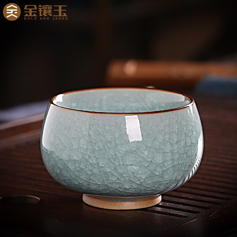金镶玉 星稀冰花汝窑罗汉杯 仿宋汝窑茶杯主人杯陶瓷品茗杯功夫茶具配件 容量110ml 口径6.5cm