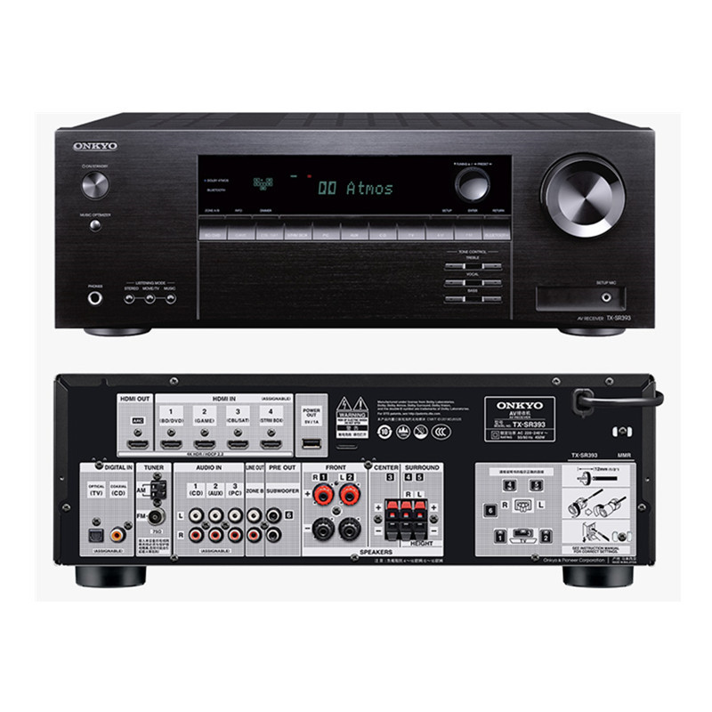 Onkyo/安桥 TX-SR393 5.2声道蓝牙全景声家庭影院AV功放机 多声道功放