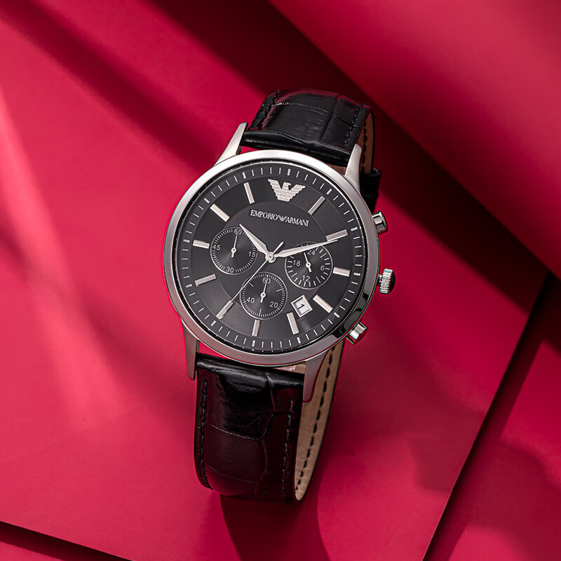 阿玛尼armani手表男三眼计时皮带石英时尚男表送男友礼物ar2447