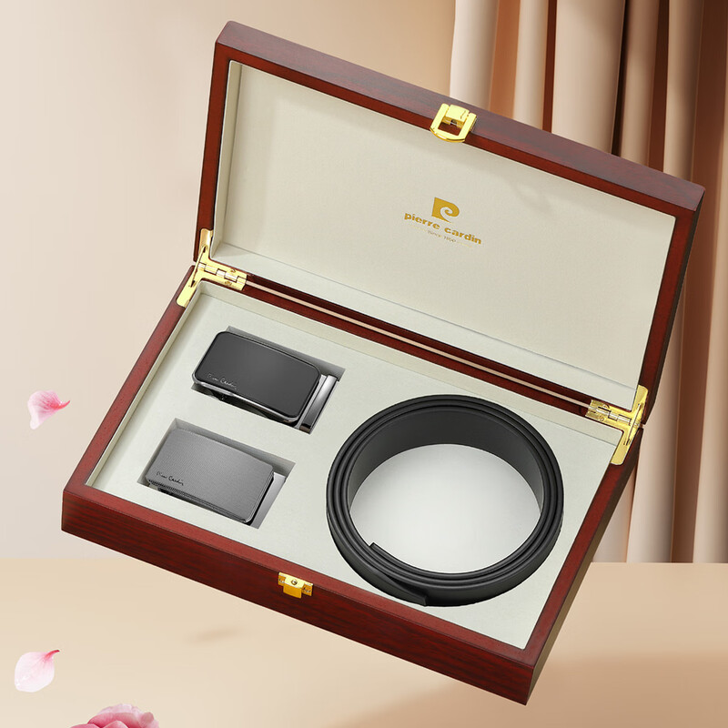皮尔卡丹(pierre cardin)新款休闲男式双扣头皮带礼盒二件套W52066951-5A高清大图